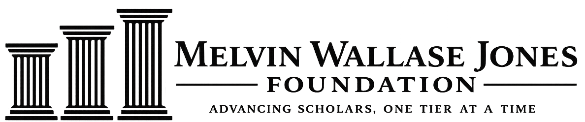 Melvin Wallase Jones Foundation horizontal logo featuring MWJ initials above classical columns with the foundation name and scholarship tagline.